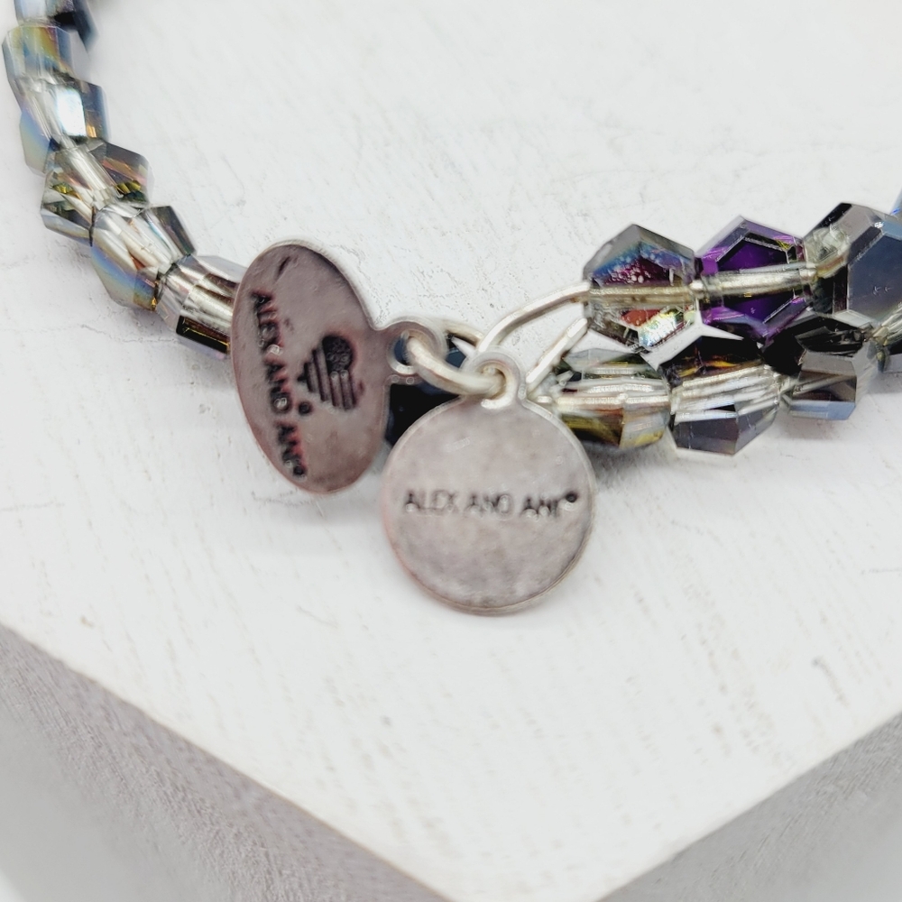 Alex and Ani Vtg Sixty-Six Collection Black Vitrail Crystal Beaded Wrap Bracelet - Picture 3 of 3
